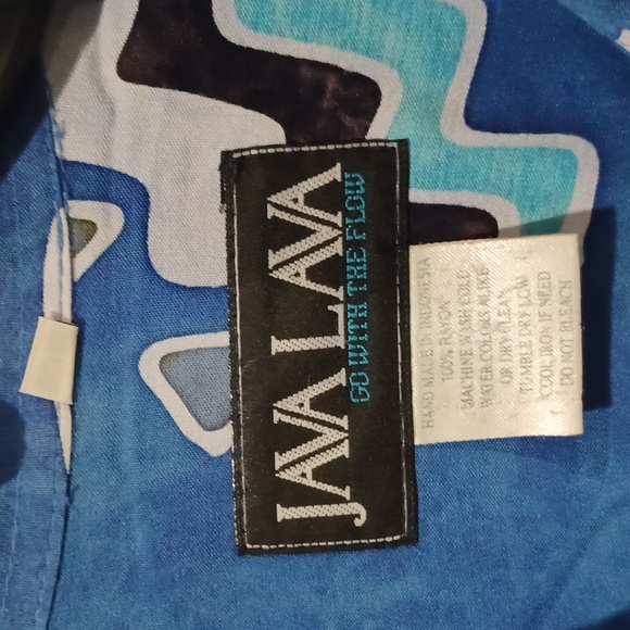 90's vtg Java Lava XL(T) Go w/the Flow Coll Blue Abstract Design Rayon Aloha Sht - Picture 2 of 9